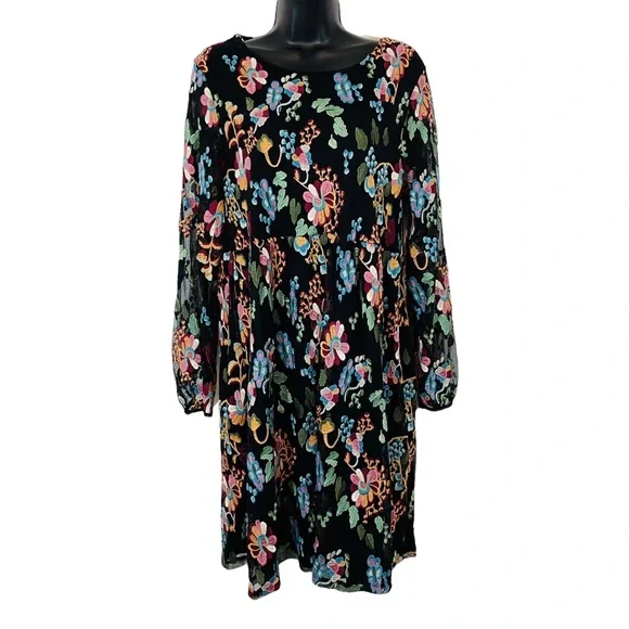 Philosophy | Dresses | Philosophy Black Embroidered Mesh Longsleeve Scoop  Neck Boho Baby Doll D | Poshmark